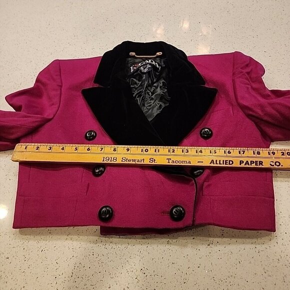 Escada Margaretha Ley Bright Pink Wool Short Blazer Jacket Black Velvet Trim 40 - Picture 6 of 8